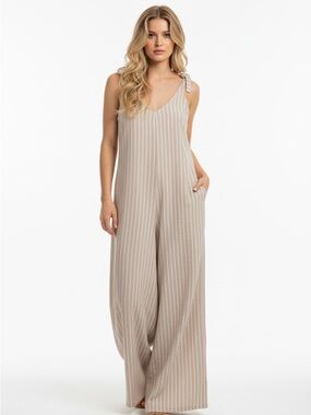 Martina Innocenti Oversized jumpsuit 100% linen wide leg neutral beige tan white